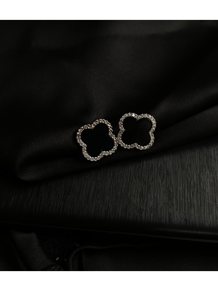 Сережки "Конюшина" з кристалами срібного кольору 30719