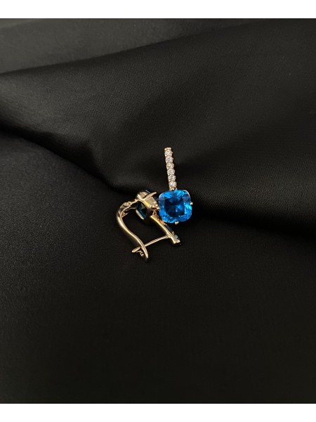 Сережки з блакитним стразом англійський замок золотого кольору 30721