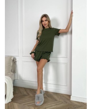 Домашній костюм жіночий кольору хакi 30738