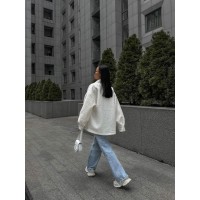 Женская рубашка барашек оверсайз молочного цвета 30743