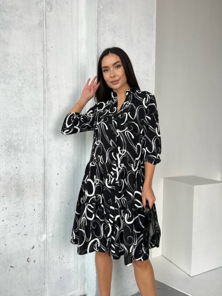 Повседневное платье свободного кроя на пуговицах черного цвета 30760