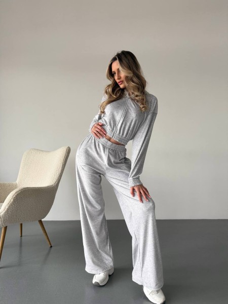 Женский велюровый костюм серого цвета 30779