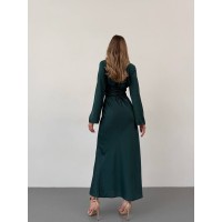 Легка шовкова сукня міді смарагдового кольору 30780