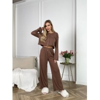 Жіночий домашній костюм у рубчик кавового кольору 30786