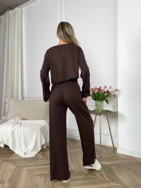Жіночий домашній костюм у рубчик коричневого кольору 30790