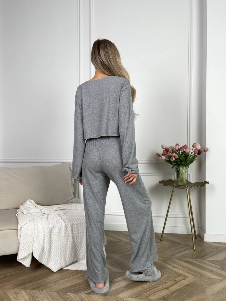 Жіночий домашній костюм у рубчик сiрого кольору 30793