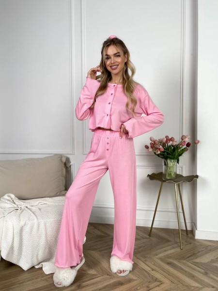 Жіночий домашній костюм у рубчик рожевого кольору 30794