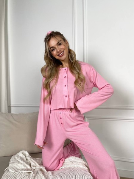Жіночий домашній костюм у рубчик рожевого кольору 30794