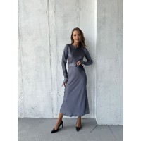 Легка шовкова сукня з поясом сiрого кольору 30811