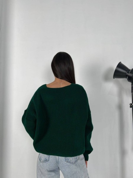 В'язаний жіночий светр зеленого кольору 30813