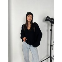 В'язаний жіночий светр чорного кольору 30818