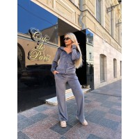 Велюровый женский костюм на змейке серого цвета 30824