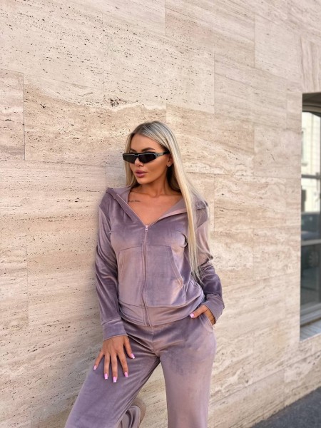 Велюровый женский костюм на змейке сиреневого цвета 30826