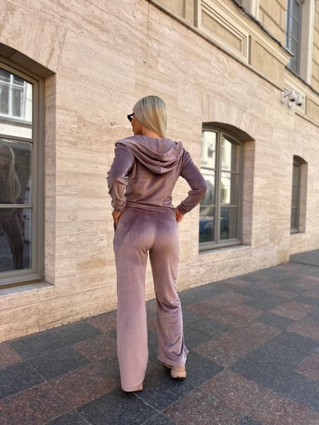 Велюровый женский костюм на змейке сиреневого цвета 30826