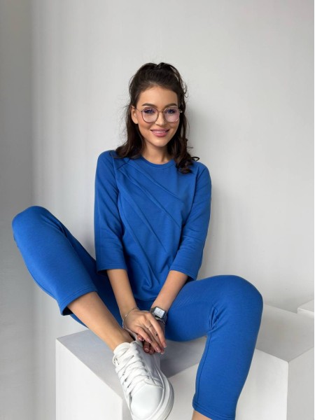 Легкий женский спортивный костюм синего цвета 30827