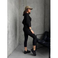 Легкий женский спортивный костюм черного цвета 30829