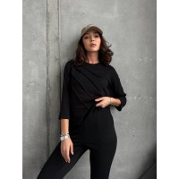 Легкий женский спортивный костюм черного цвета 30829