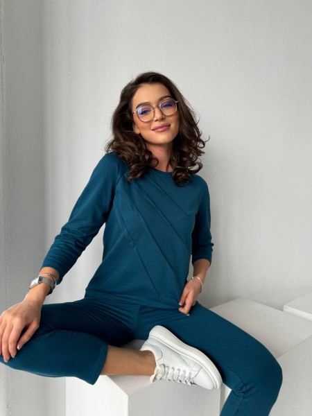 Легкий женский спортивный костюм цвета морской волни 30833