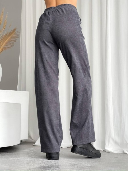 Жіночі штани палаццо із мікро-вельвету сiрого кольору 30856