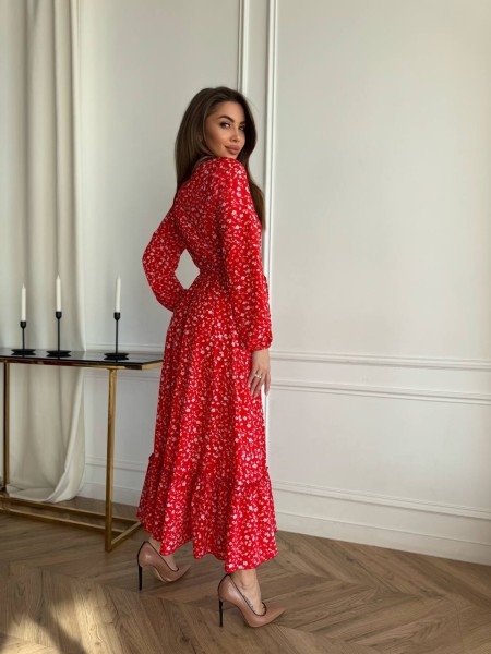 Легкое платье средней длинны красного цвета 30866