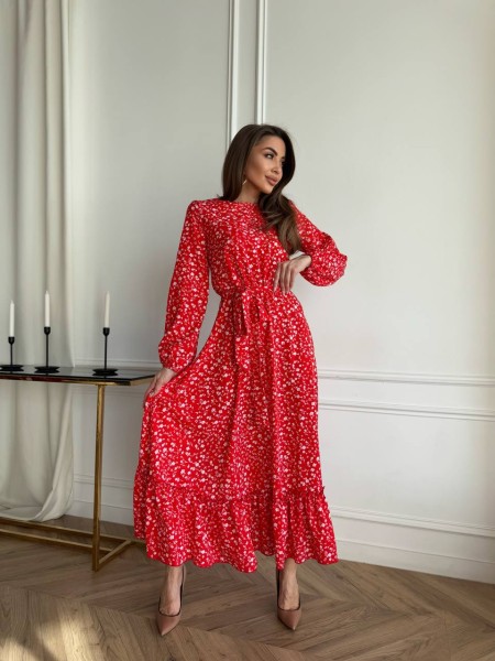 Легкое платье средней длинны красного цвета 30866