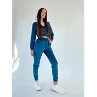 Жіночий велюровий костюм кольору морської хвилі 30895