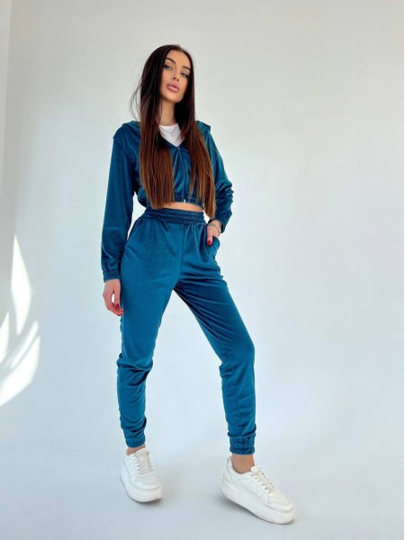 Женский велюровый костюм цвета морской волны 30895