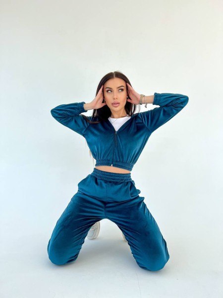 Женский велюровый костюм цвета морской волны 30895