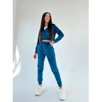 Жіночий велюровий костюм кольору морської хвилі 30895