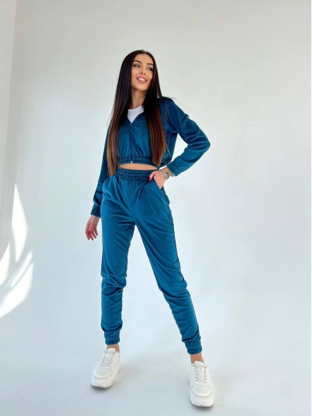 Женский велюровый костюм цвета морской волны 30895