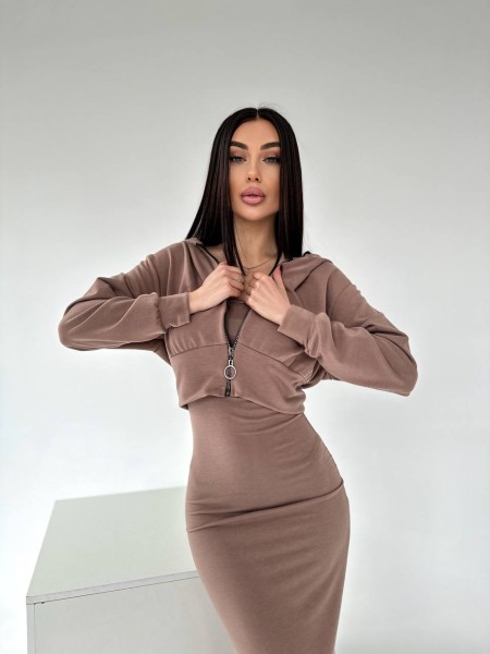 Женский комплект кофта+платье кофейного цвета  30896