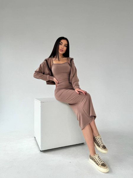 Женский комплект кофта+платье кофейного цвета  30896