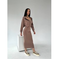 Жіночий комплект кофта+сукня кавового кольору 30896