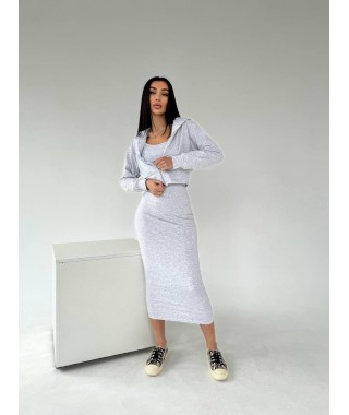 Жіночий комплект кофта+сукня сiрого кольору 30897