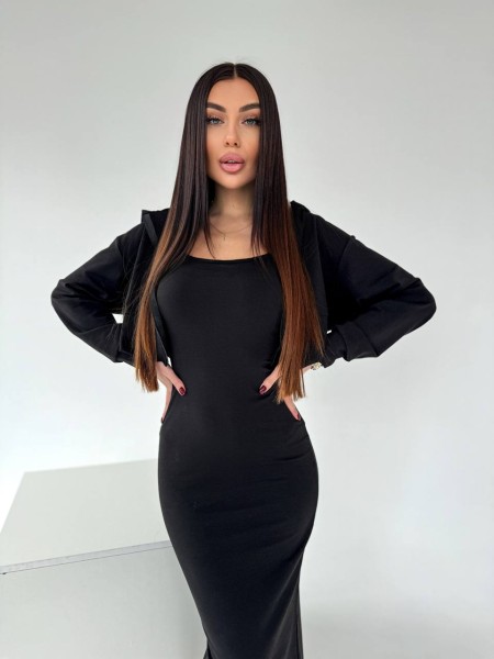Женский комплект кофта+платье черного цвета  30898