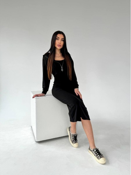 Женский комплект кофта+платье черного цвета  30898