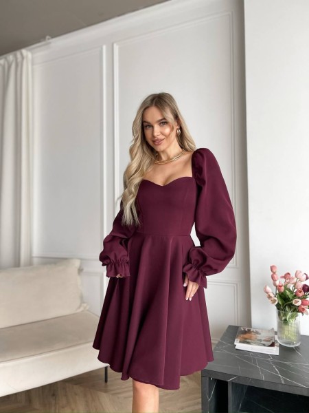 Классическое платье мини бордового цвета 30904