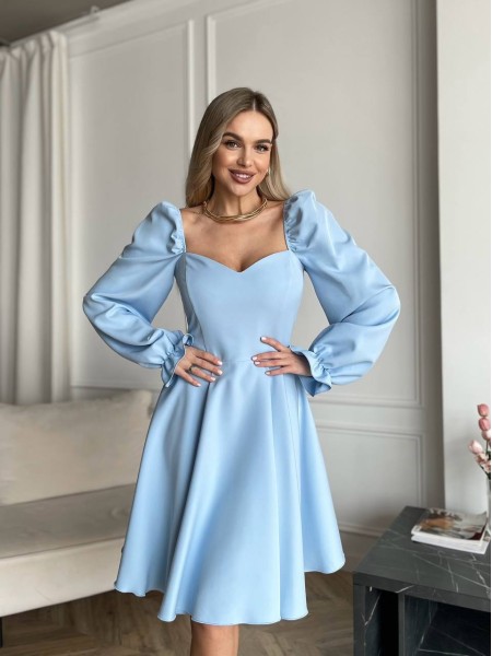 Классическое платье мини голубого цвета 30908