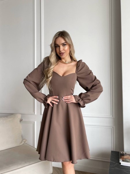 Классическое платье мини кофейного цвета 30909