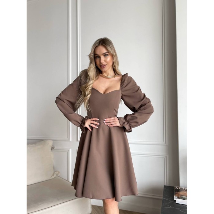 Класична сукня мiнi кавового кольору 30909