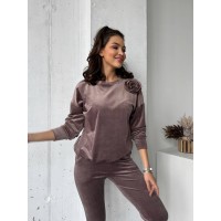 Велюровый женский костюм кофейного цвета 30938