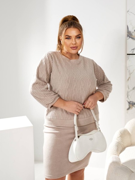 Прогулочный костюм с юбкой бежевого цвета 30948