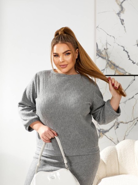 Прогулочный костюм с юбкой серого цвета 30952