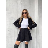 Жіночий вельветовий костюм 2-ка (спідниця-шорти+піджак) чорного кольору 30965