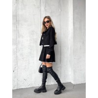 Жіночий вельветовий костюм 2-ка (спідниця-шорти+піджак) чорного кольору 30965