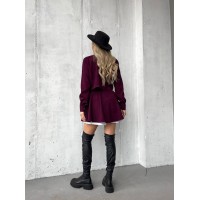 Жіночий вельветовий костюм 2-ка (спідниця-шорти+піджак) бордового кольору 30966