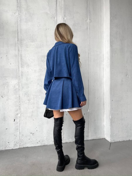 Жіночий вельветовий костюм 2-ка (спідниця-шорти+піджак) синього кольору 30968