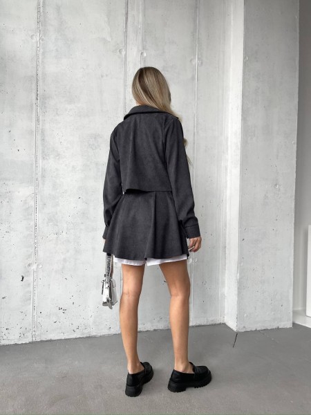 Жіночий вельветовий костюм 2-ка (спідниця-шорти+піджак) графiового кольору 30969