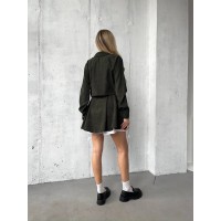 Жіночий вельветовий костюм 2-ка (спідниця-шорти+піджак) кольору хакi30970