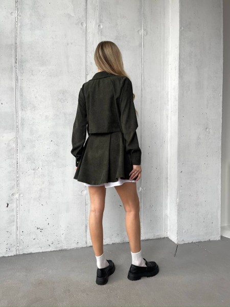 Жіночий вельветовий костюм 2-ка (спідниця-шорти+піджак) кольору хакi30970